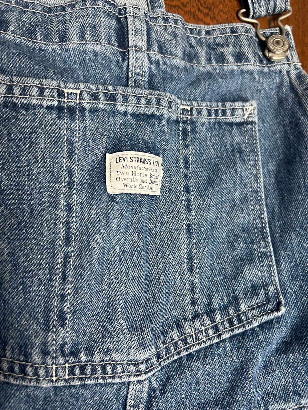 Levi’s Premium Utility Double Knee Wide Leg Dark Wash Denim Jean Overalls Medium - Picture 3 of 6